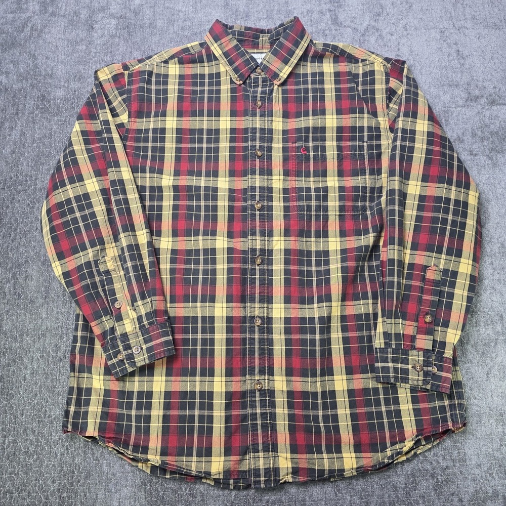 Carhartt Button Down Shirt Mens XL Red Black Plaid Long Sleeve Work Cotton Hike
